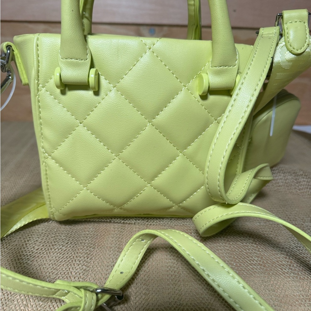 Steve Madden Crossbody Long Strap Tote Handbag. Lemon Green Zippered Pouch New - Picture 5 of 7